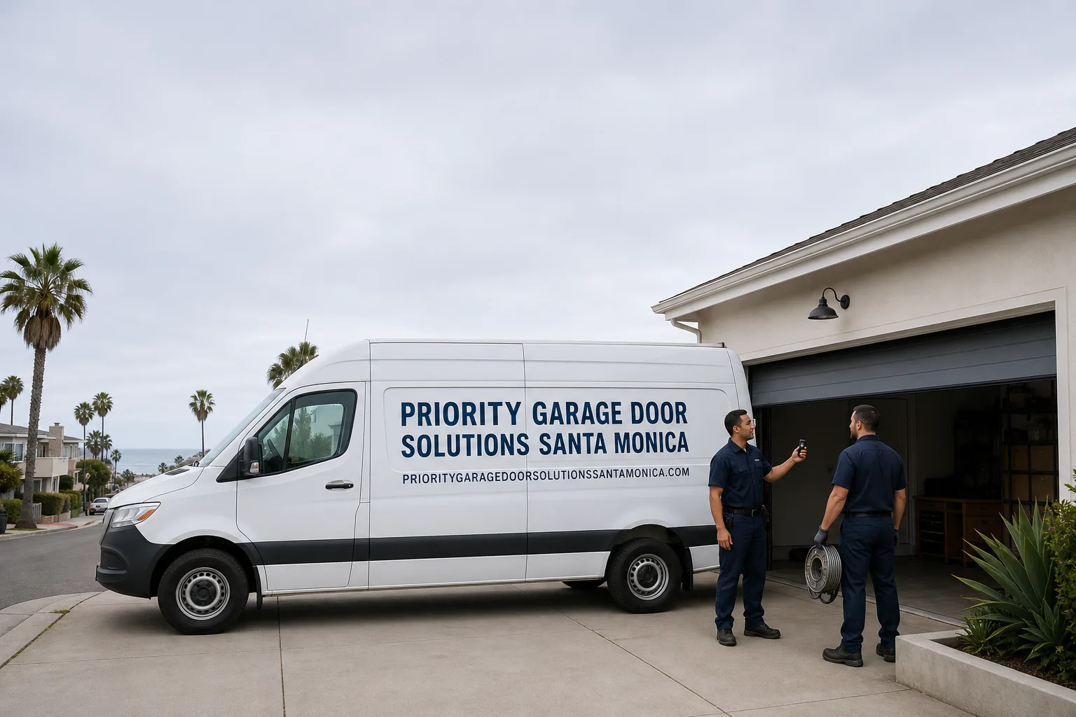 Priority Garage Door Solutions Santa Monica service vehicle and crew in Santa Monica, CA